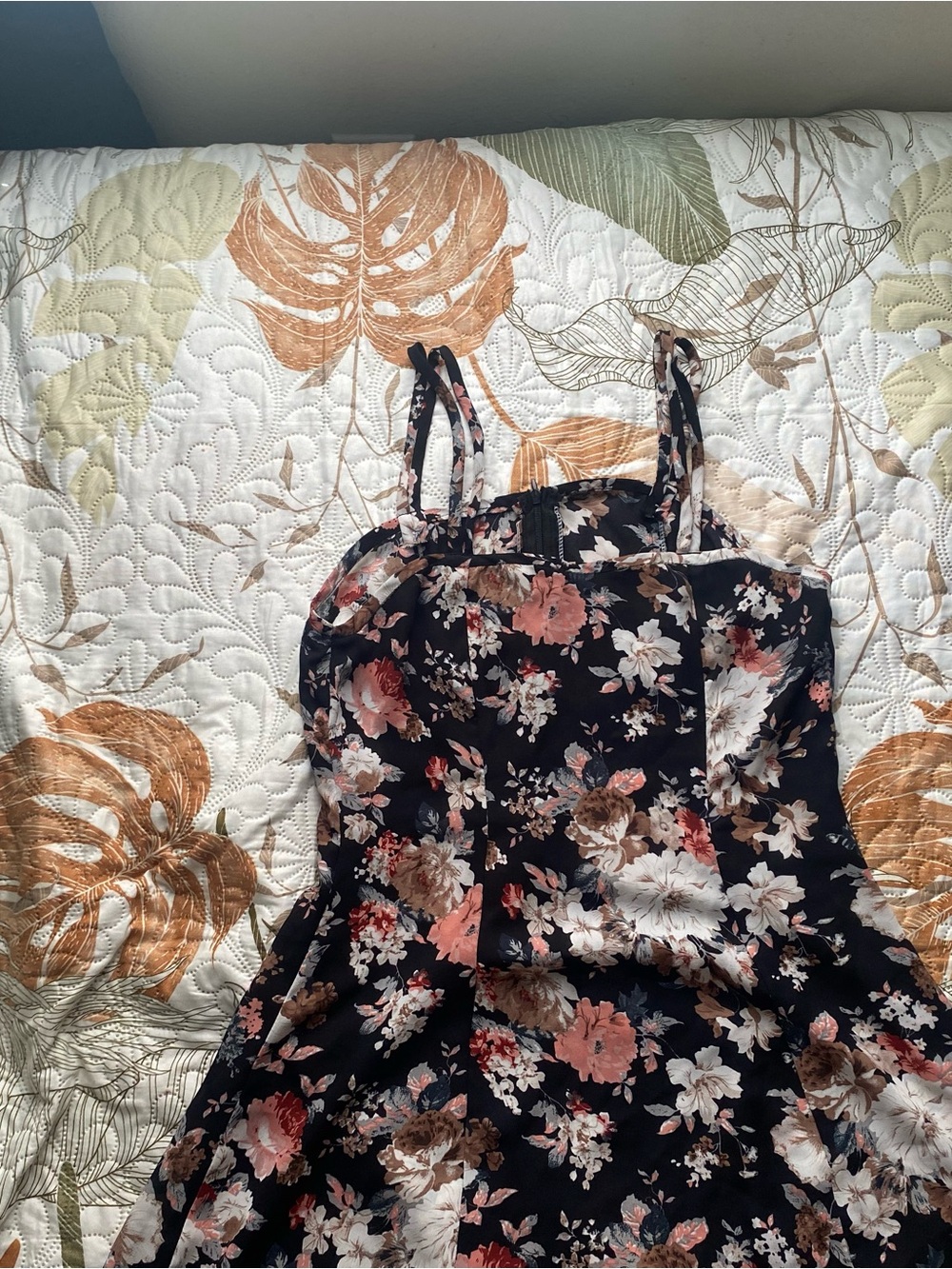 Floral Black Sundress with Pink & Cream Blooms